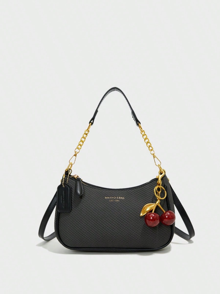 Letter Graphic Crescent Shoulder Bag