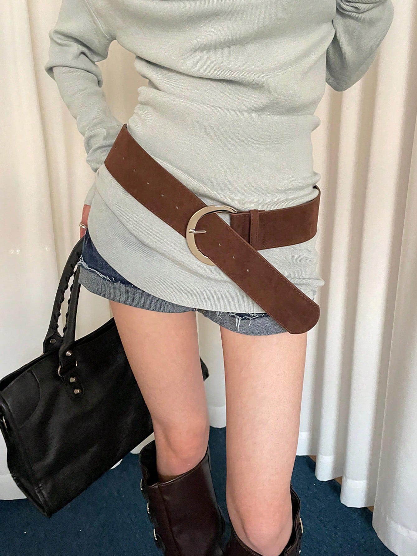 Coffee PU D-Buckle Waist Belt