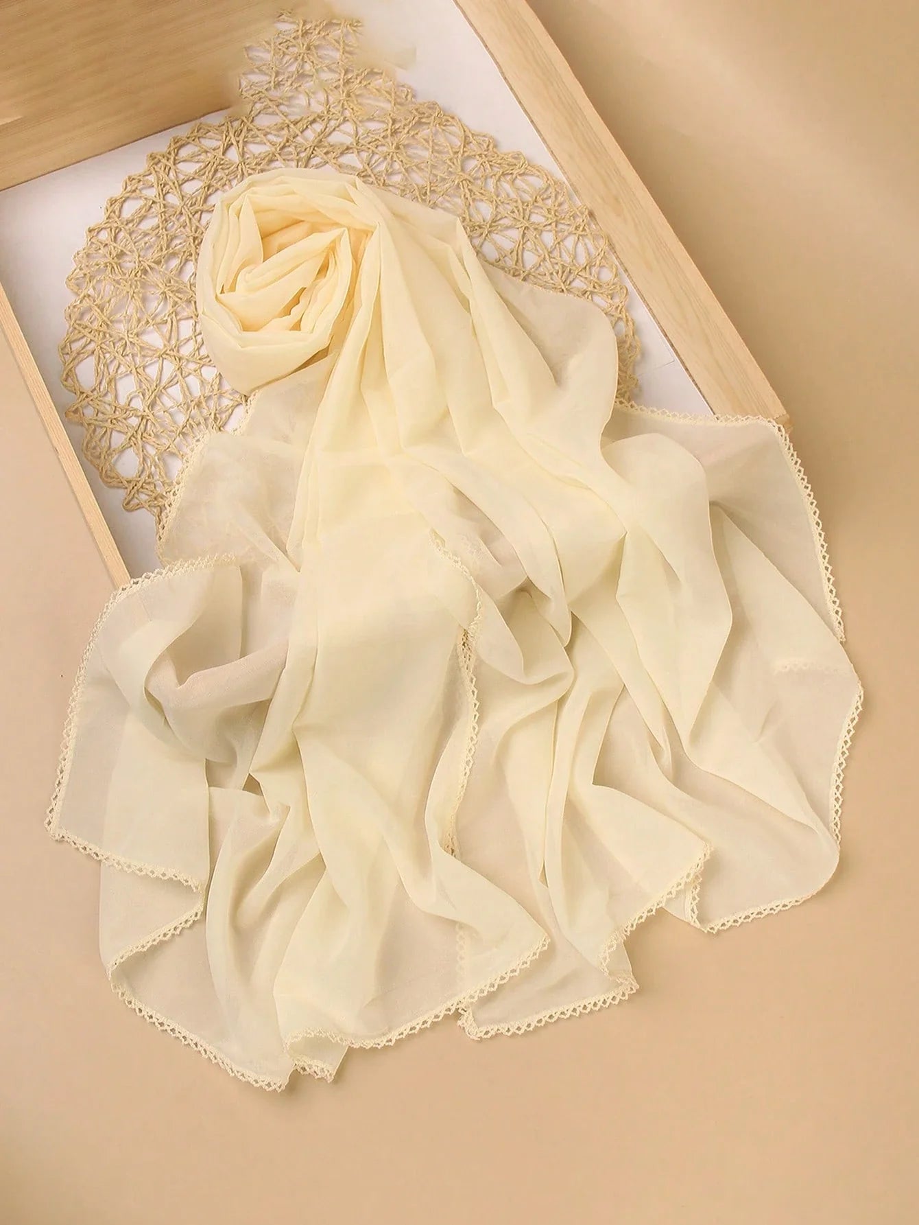 FADZOYLE Chiffon Crochet Edge Scarf