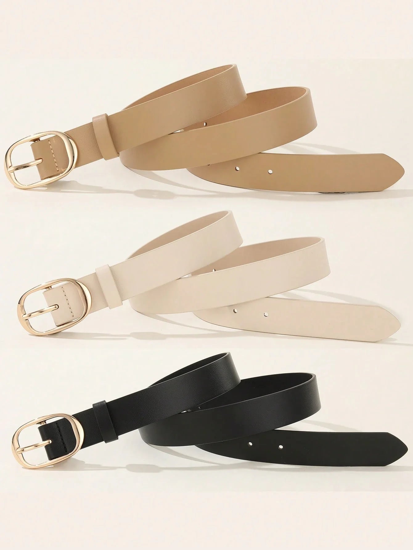 3PCS Square Buckle PU Belts