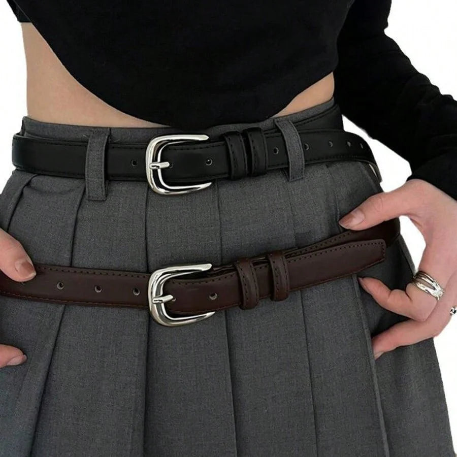 Silver Buckle Leather Women Belt