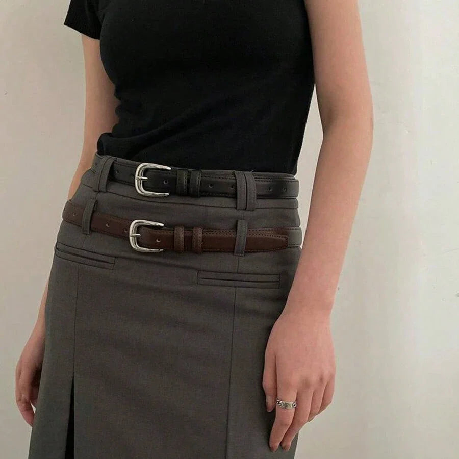 Silver Buckle Leather Women Belt
