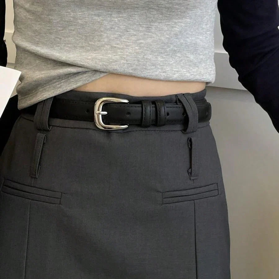Women's Silver Buckle Leather Belt