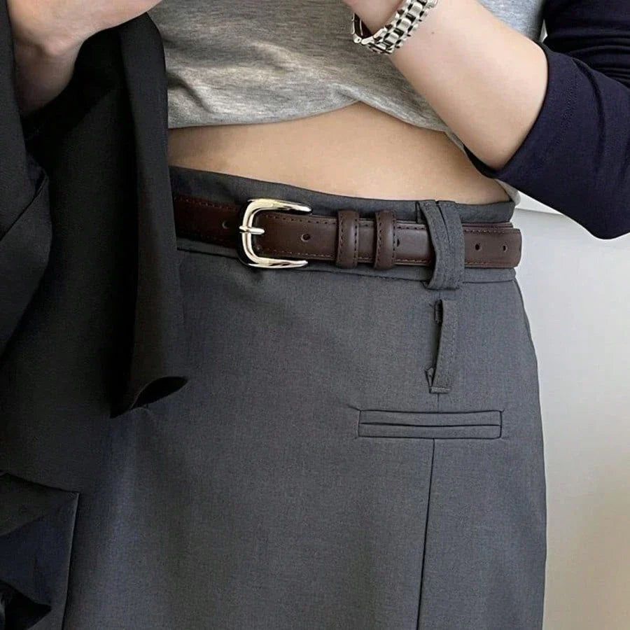Women's Silver Buckle Leather Belt