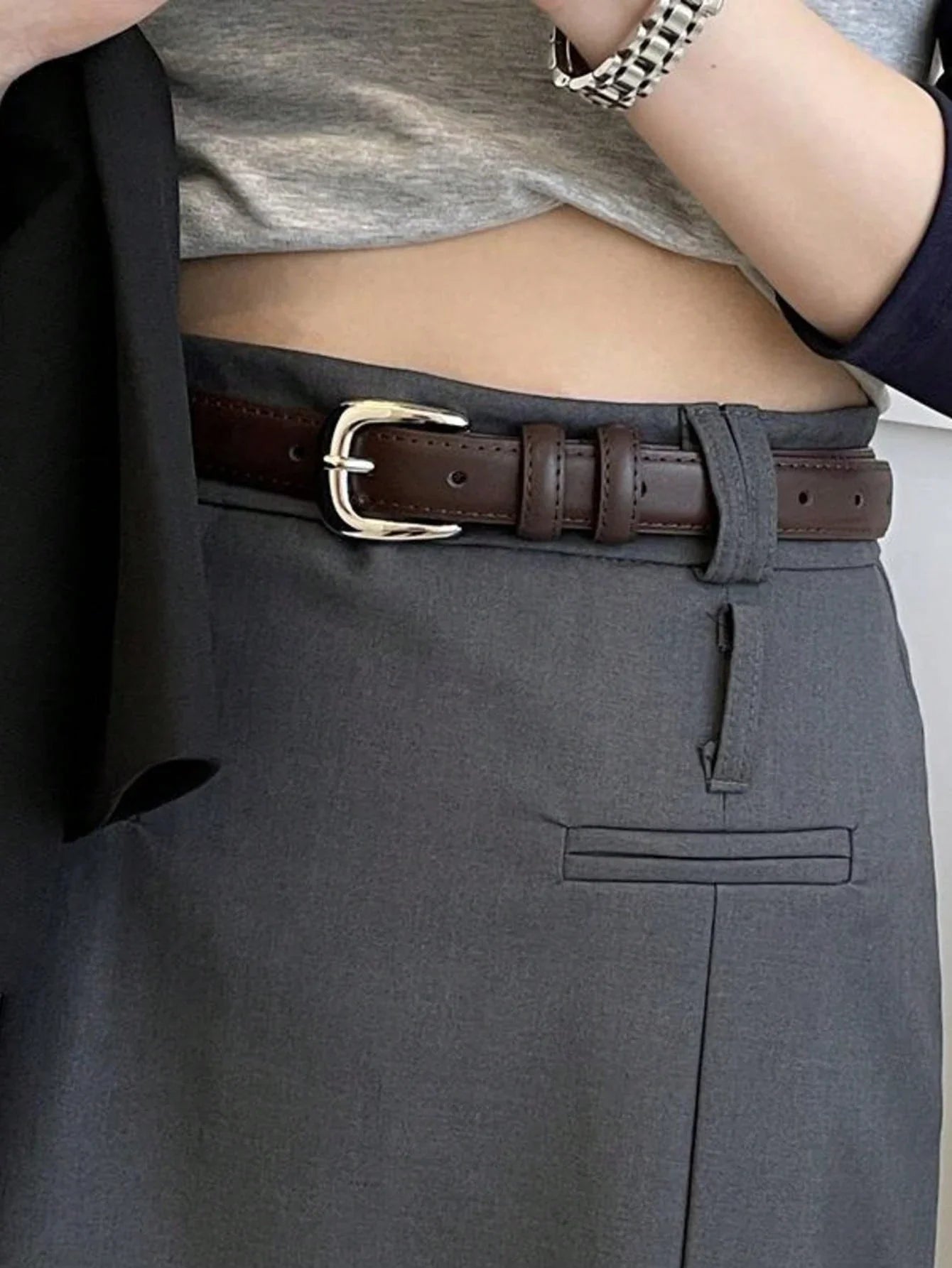 Silver Buckle Leather Women Belt