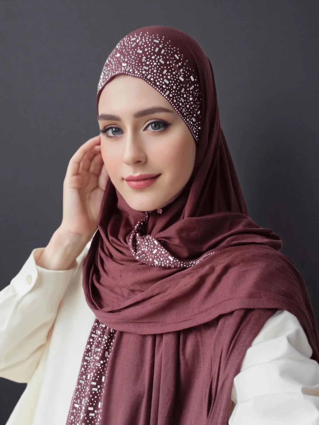 Hot Rhinestone Plain Jersey Hijab