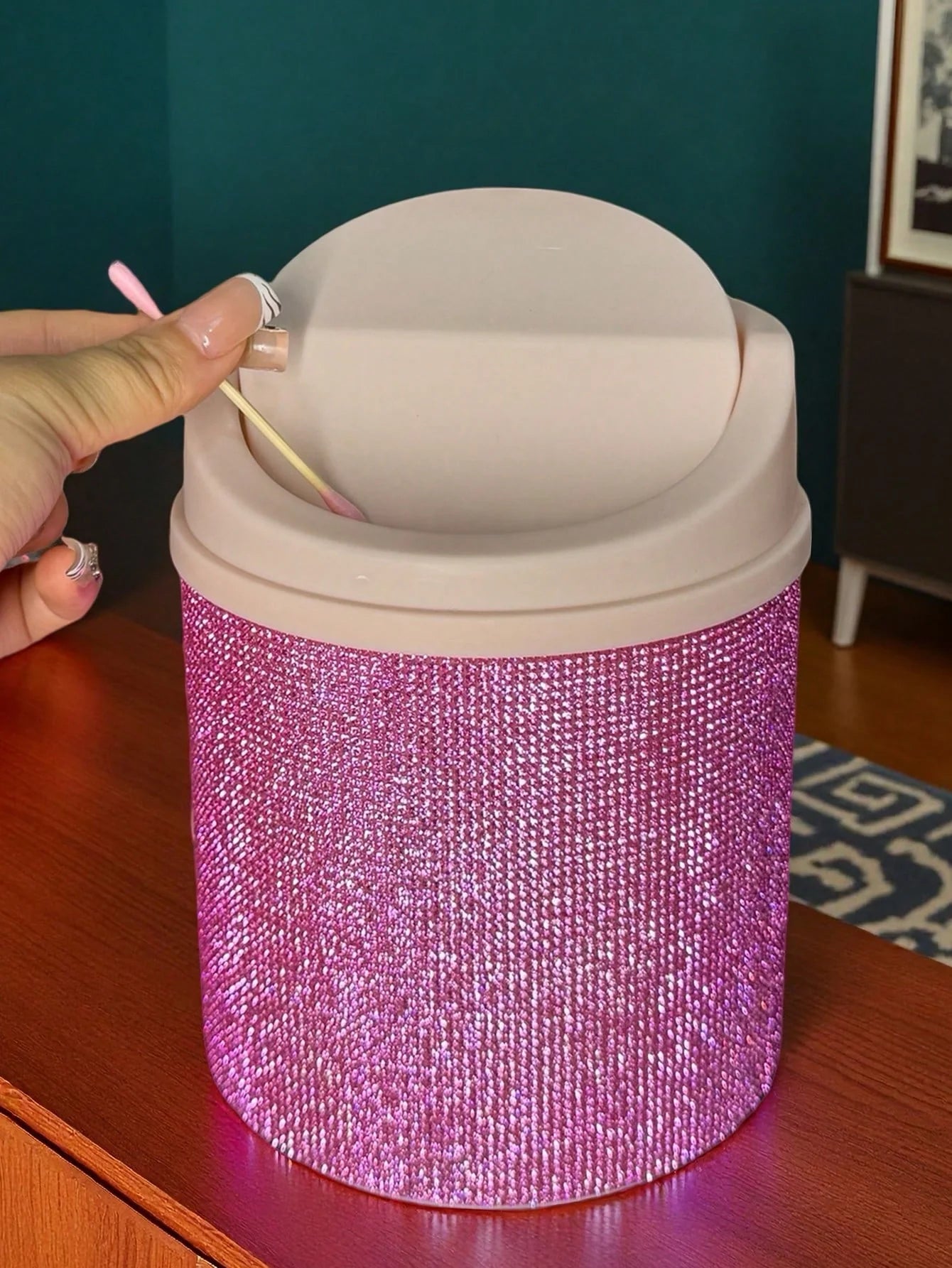 Rhinestone Rotating Makeup Trash Can