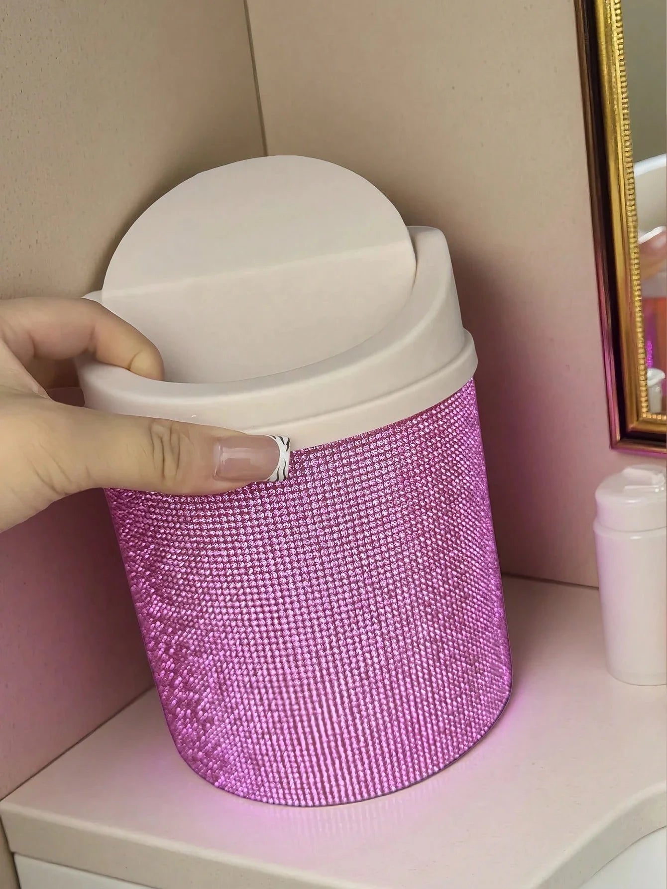 Rhinestone Rotating Makeup Trash Can