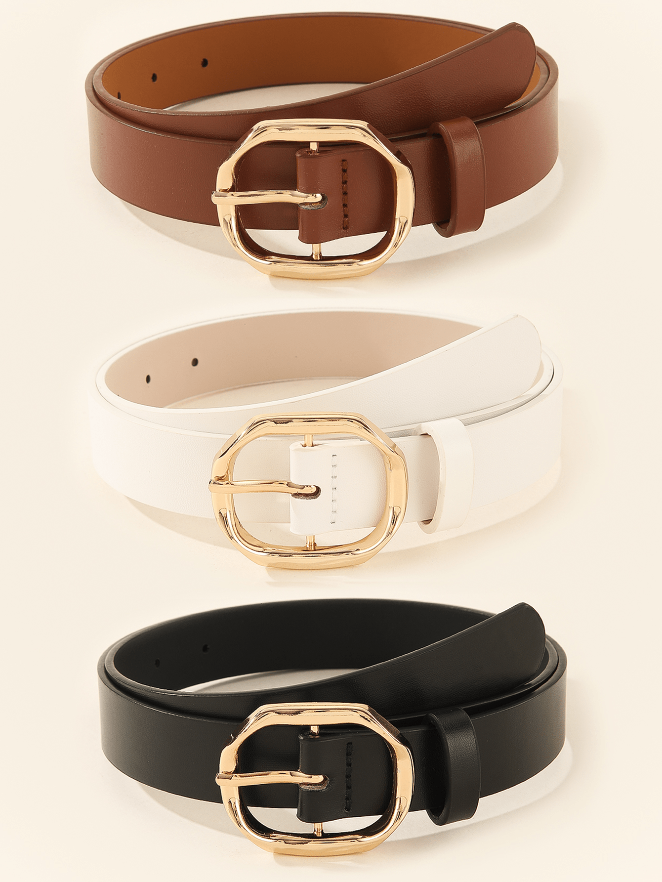 3PCS Gold Square Buckle Belts