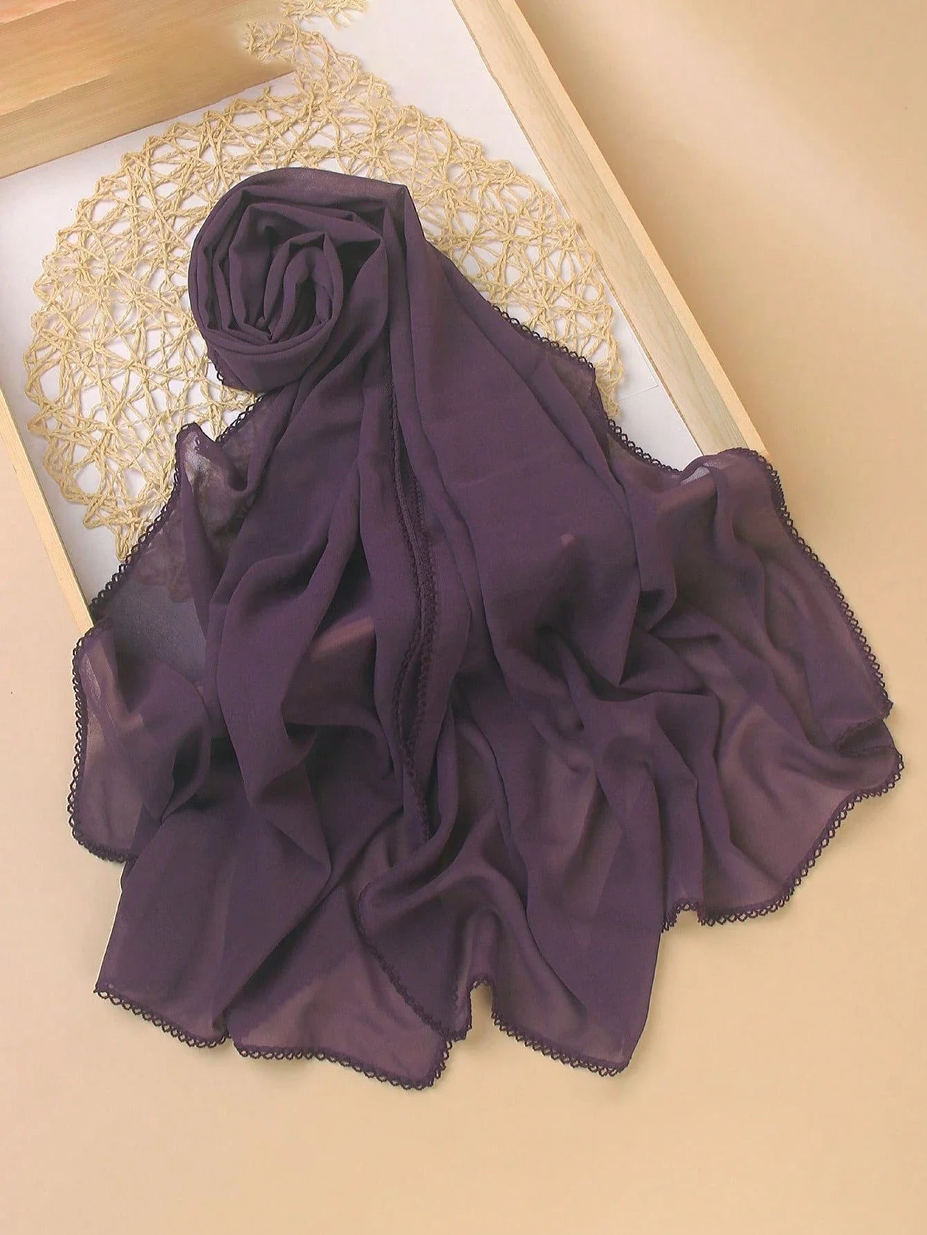 FADZOYLE Chiffon Crochet Edge Scarf