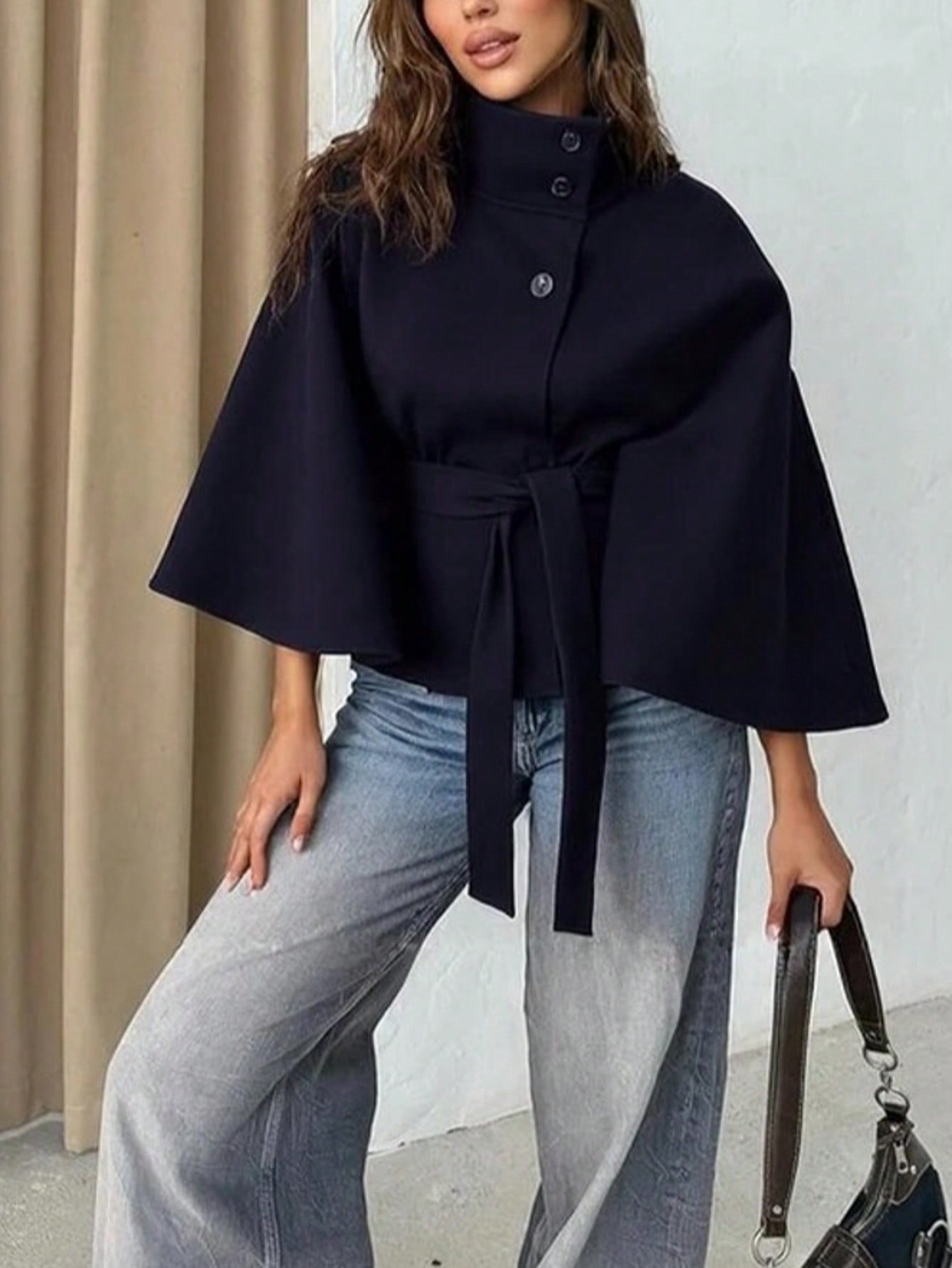 Women’s Tie Waist Woolen Cloak