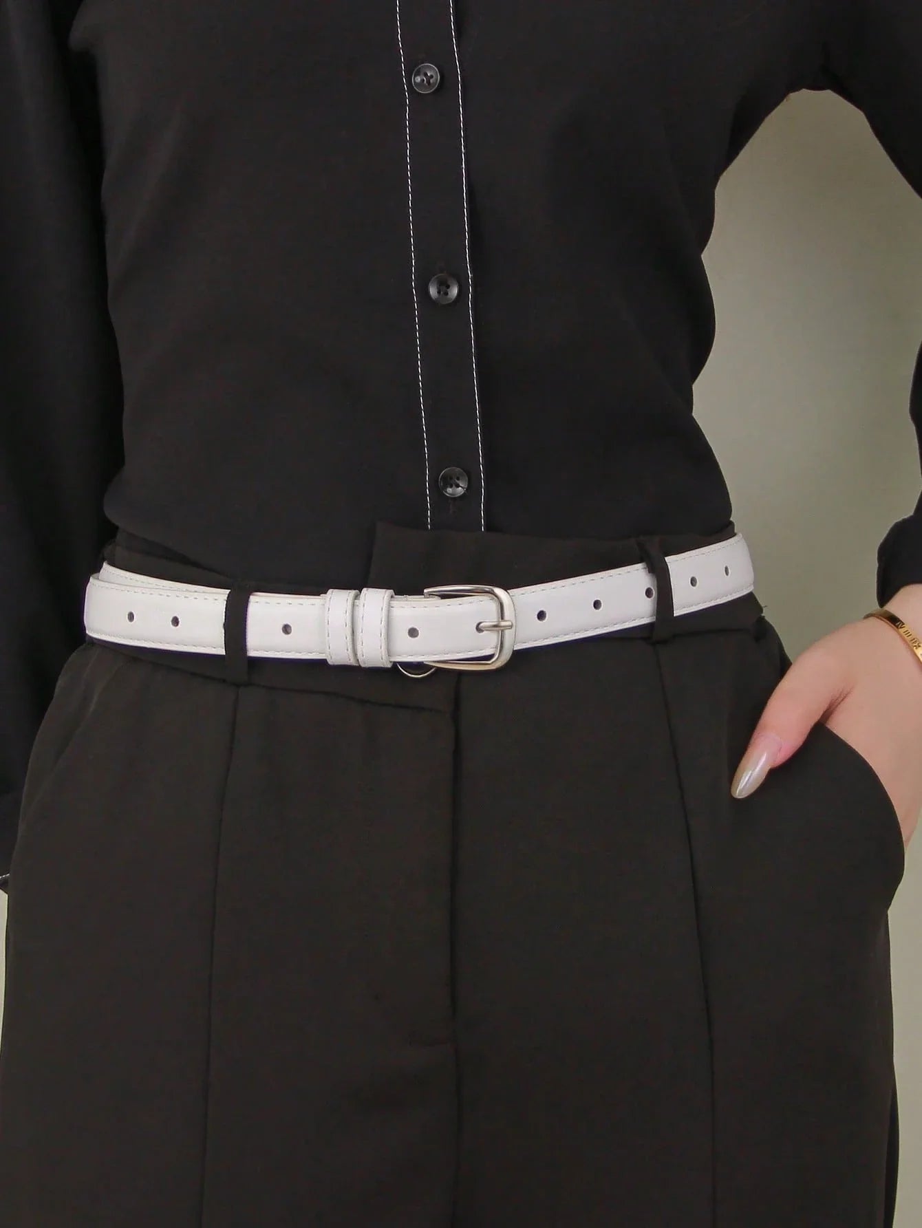 Women's Silver Buckle Leather Belt