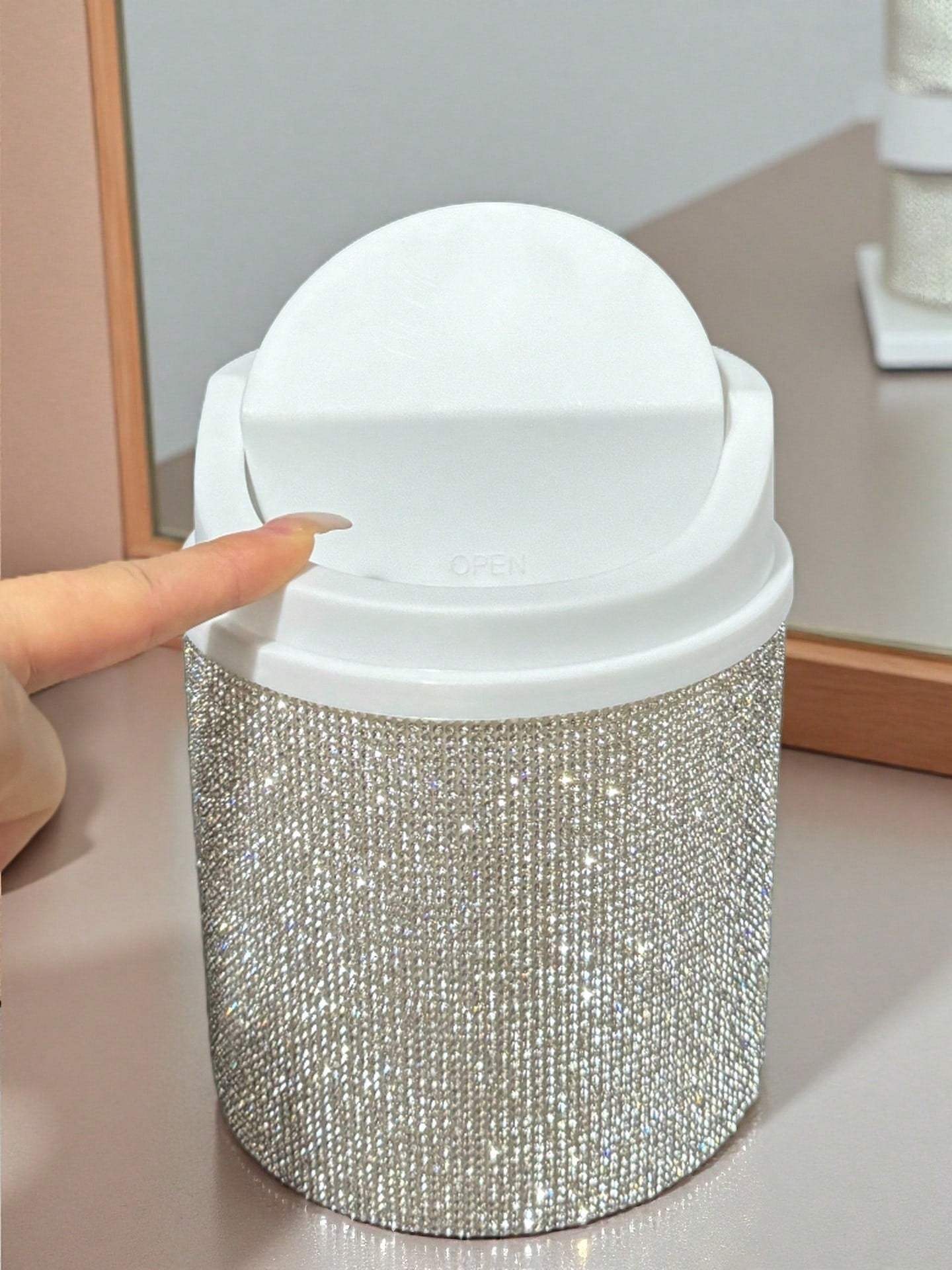 Rhinestone Rotating Makeup Trash Can