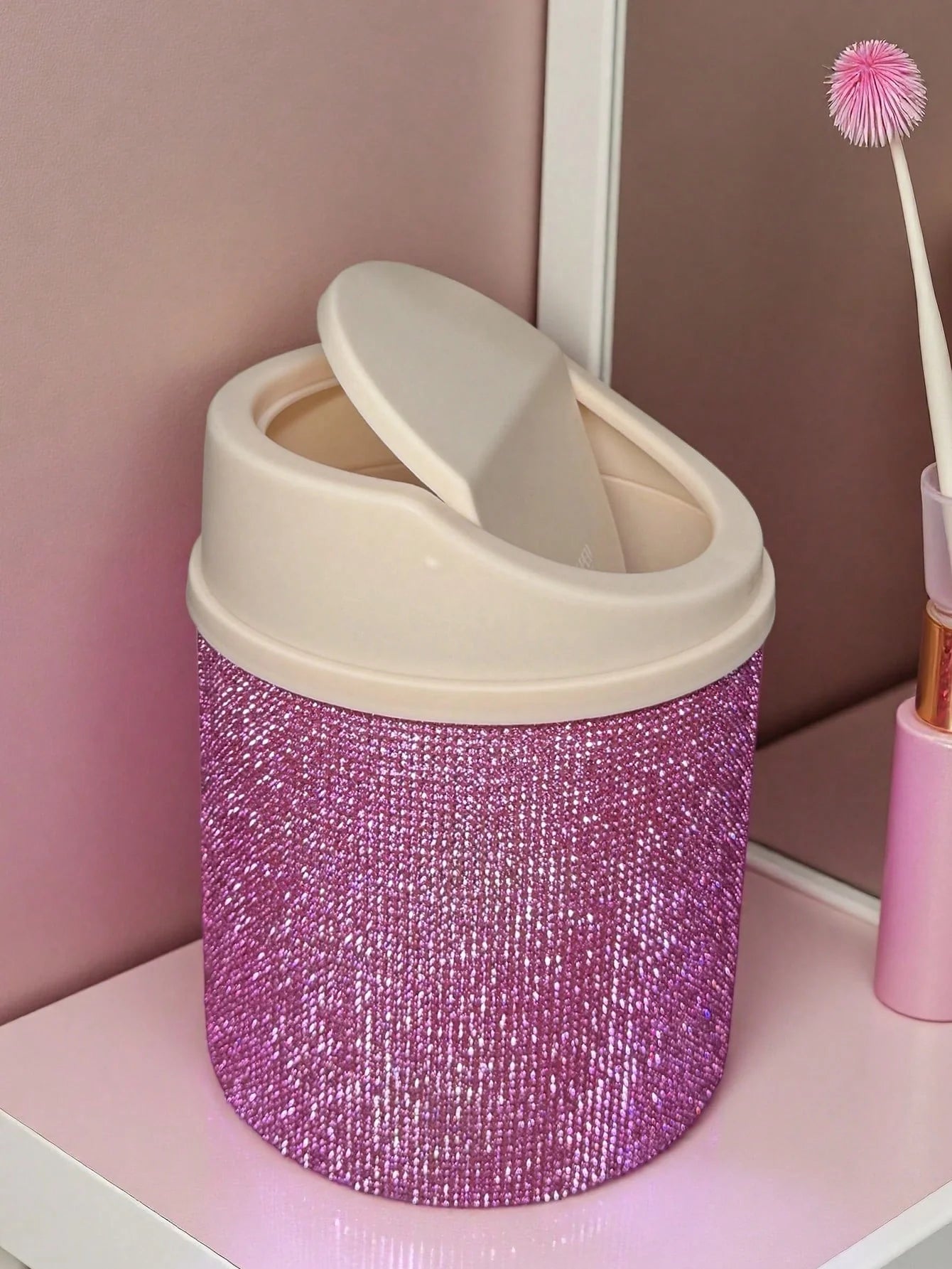 Rhinestone Rotating Makeup Trash Can