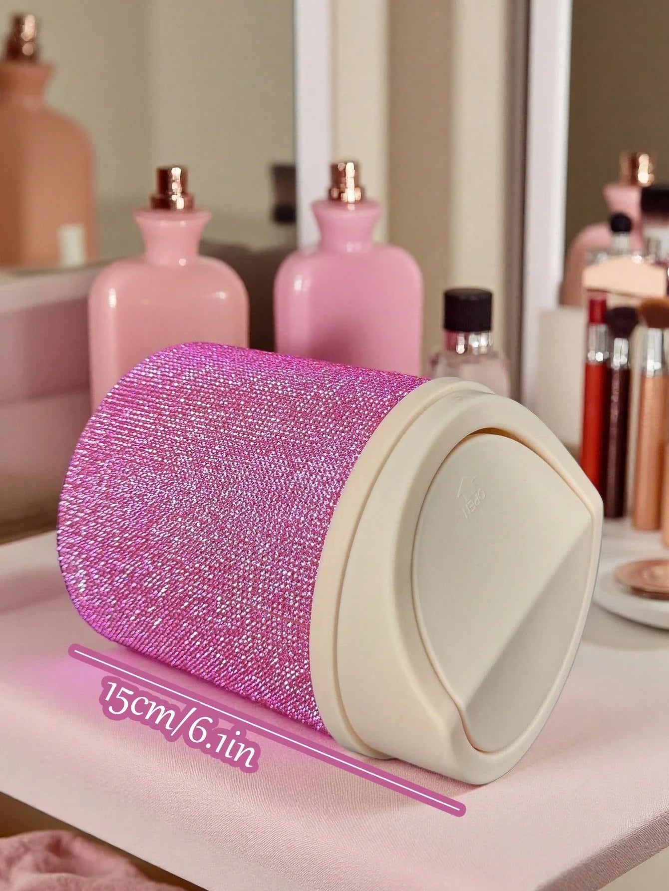 Rhinestone Rotating Makeup Trash Can