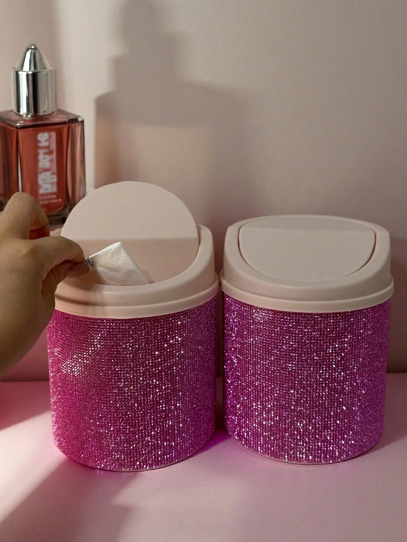Rhinestone Rotating Makeup Trash Can