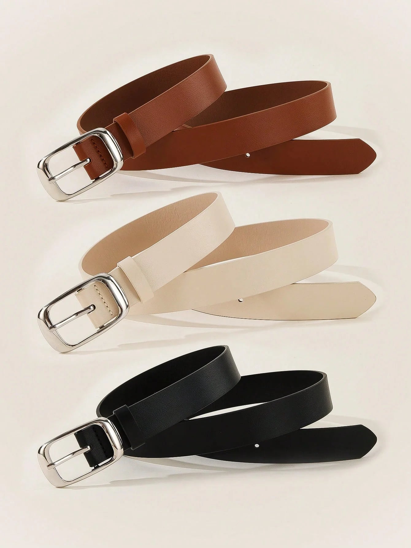 3PCS Square Buckle PU Belts