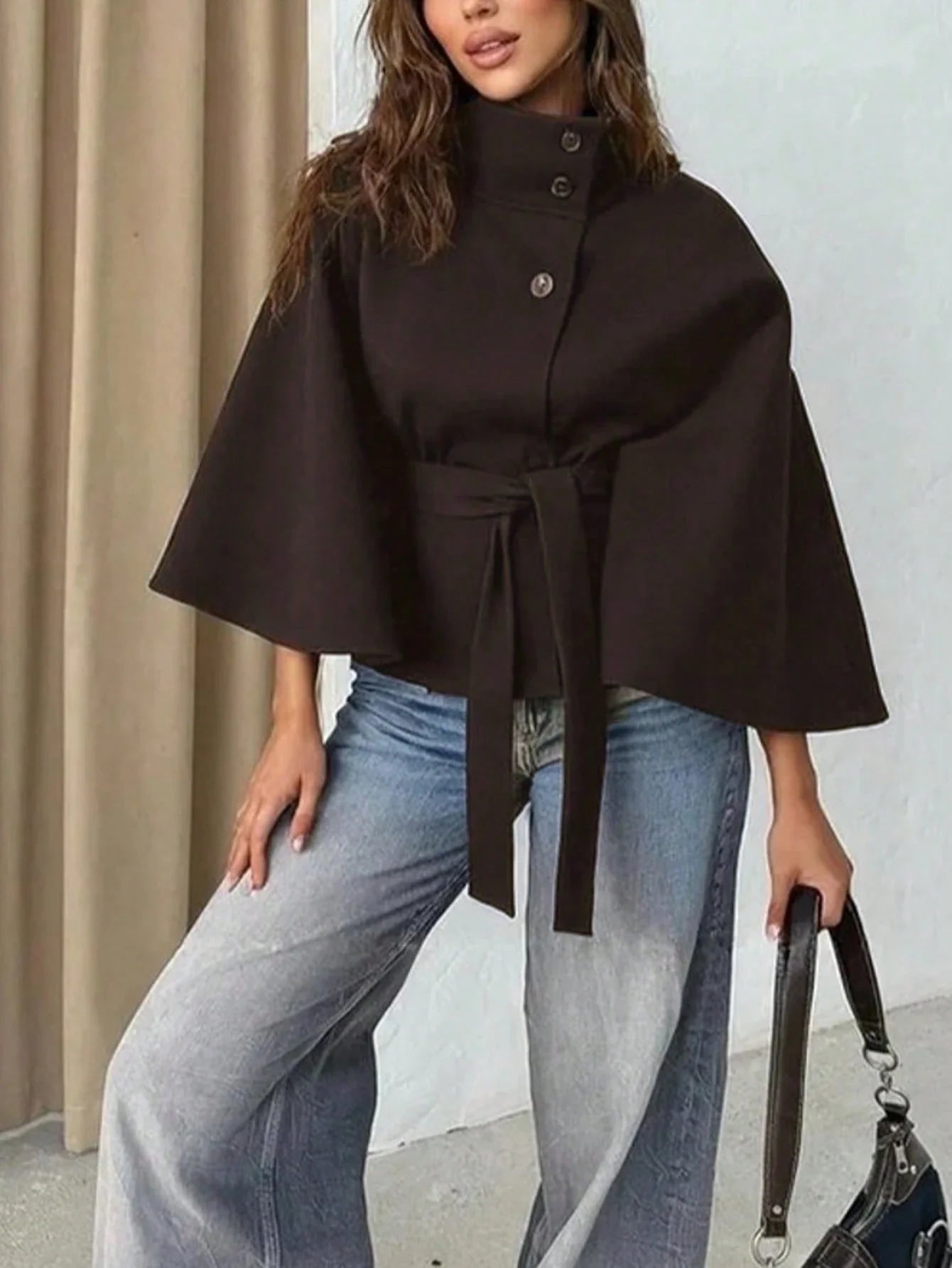 Women’s Tie Waist Woolen Cloak