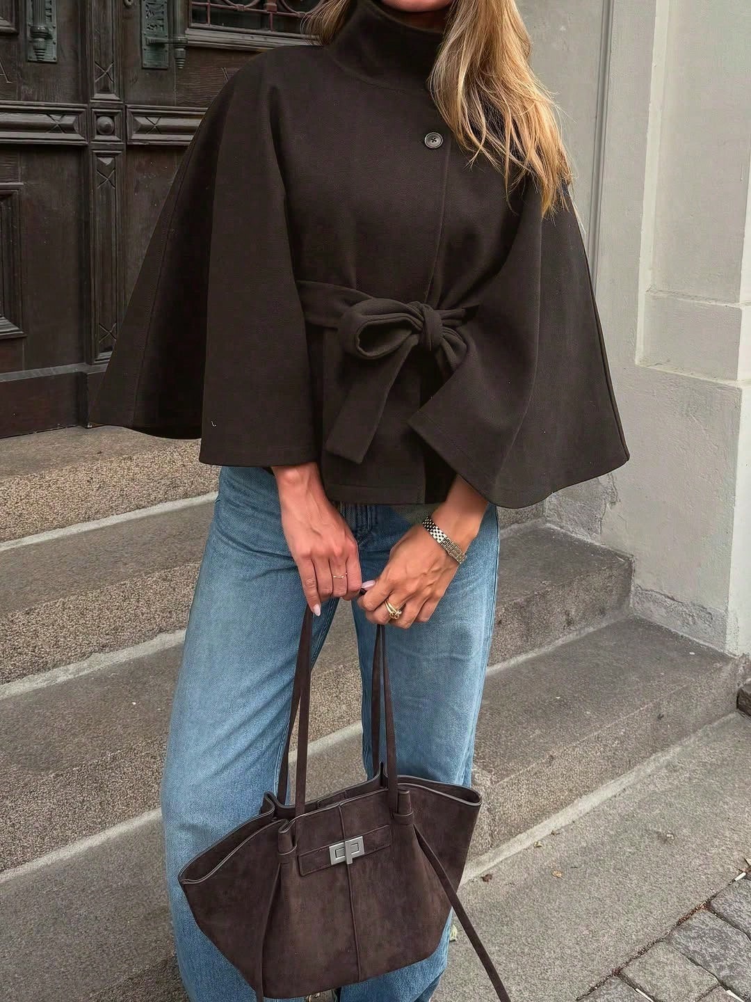 Women’s Tie Waist Woolen Cloak