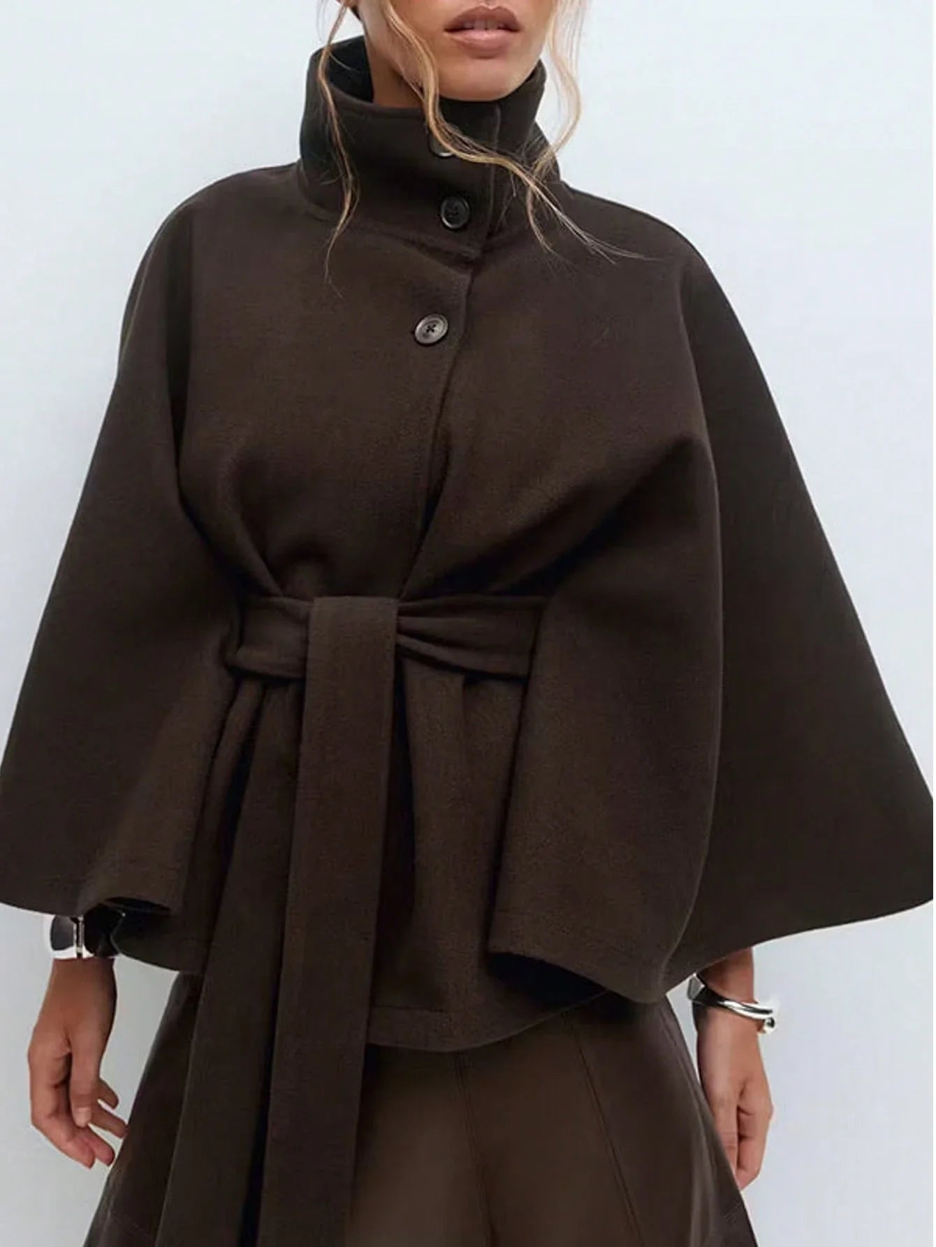 Women’s Tie Waist Woolen Cloak