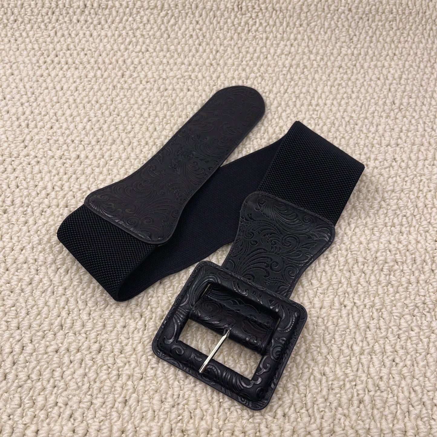 Square Buckle Dress With Belt