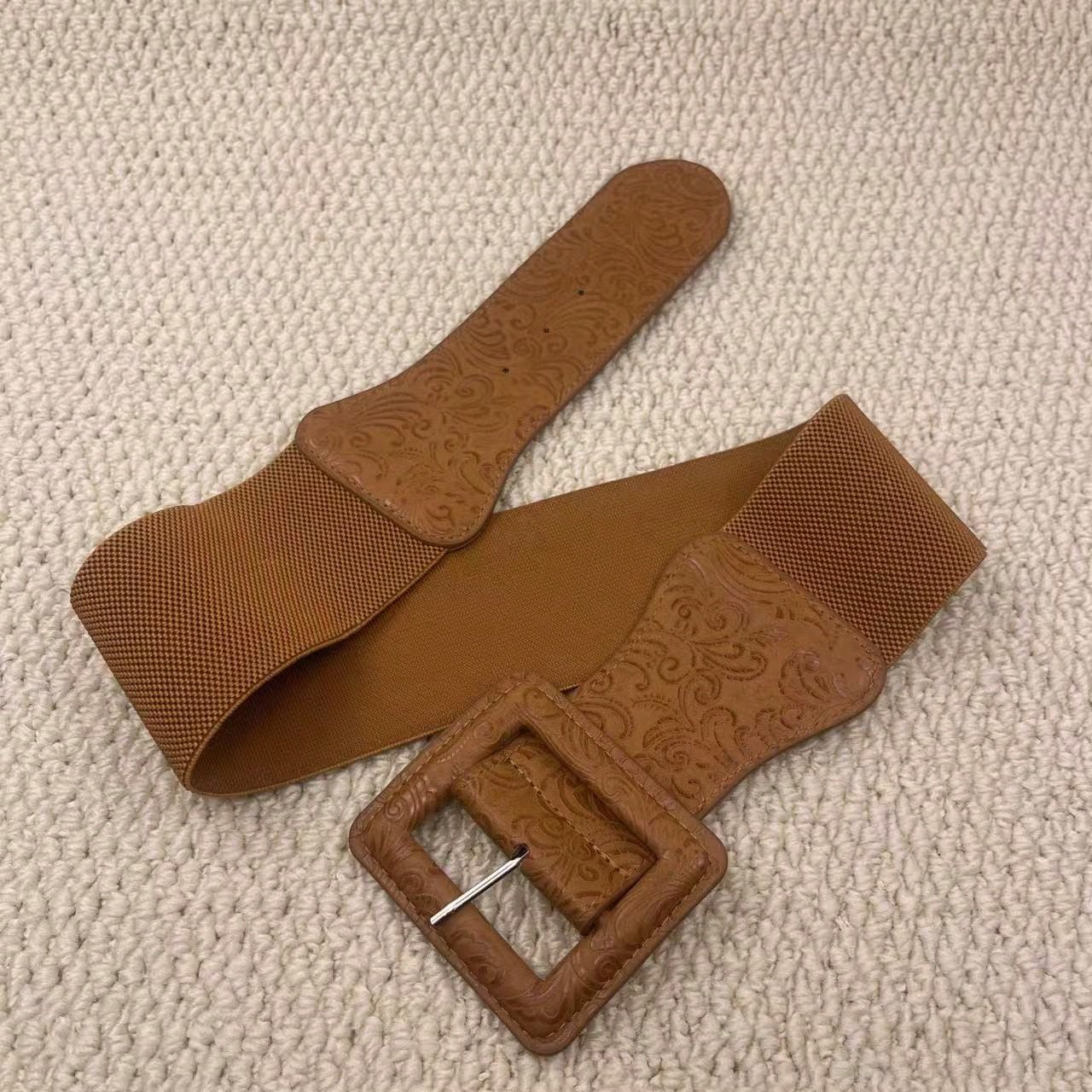 Square Buckle Dress With Belt