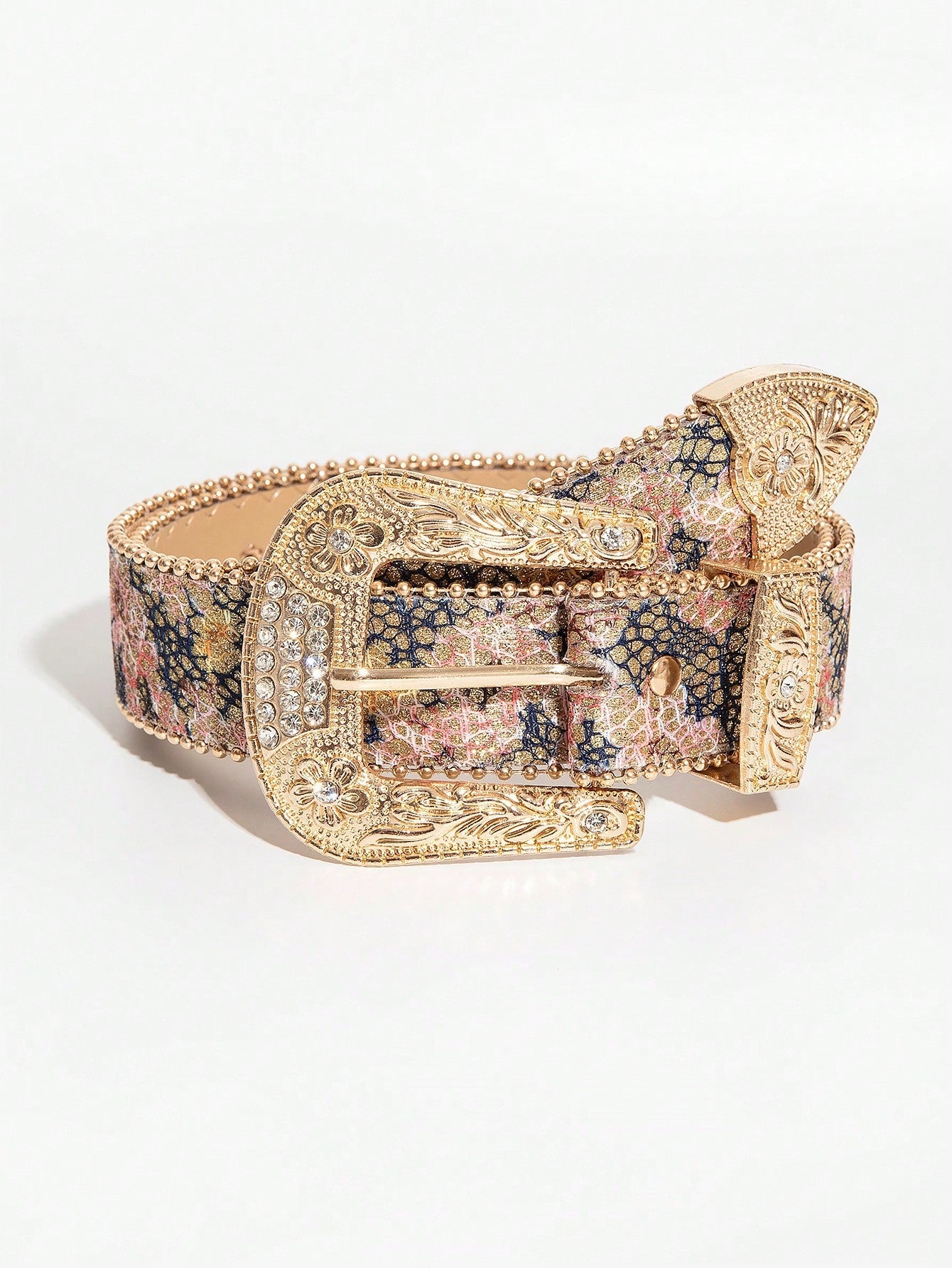 Multicolor Flower Embossed Belt