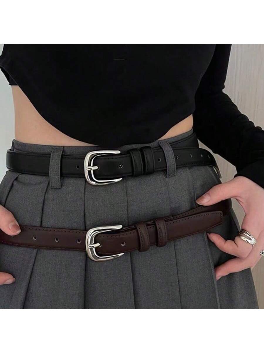 Women's Silver Buckle Leather Belt
