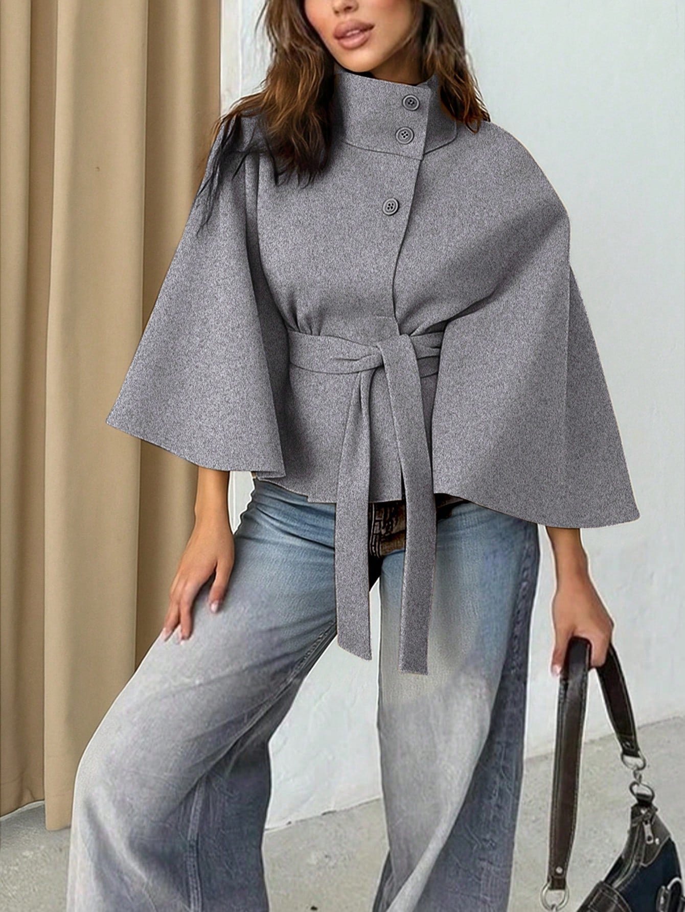 Women’s Tie Waist Woolen Cloak