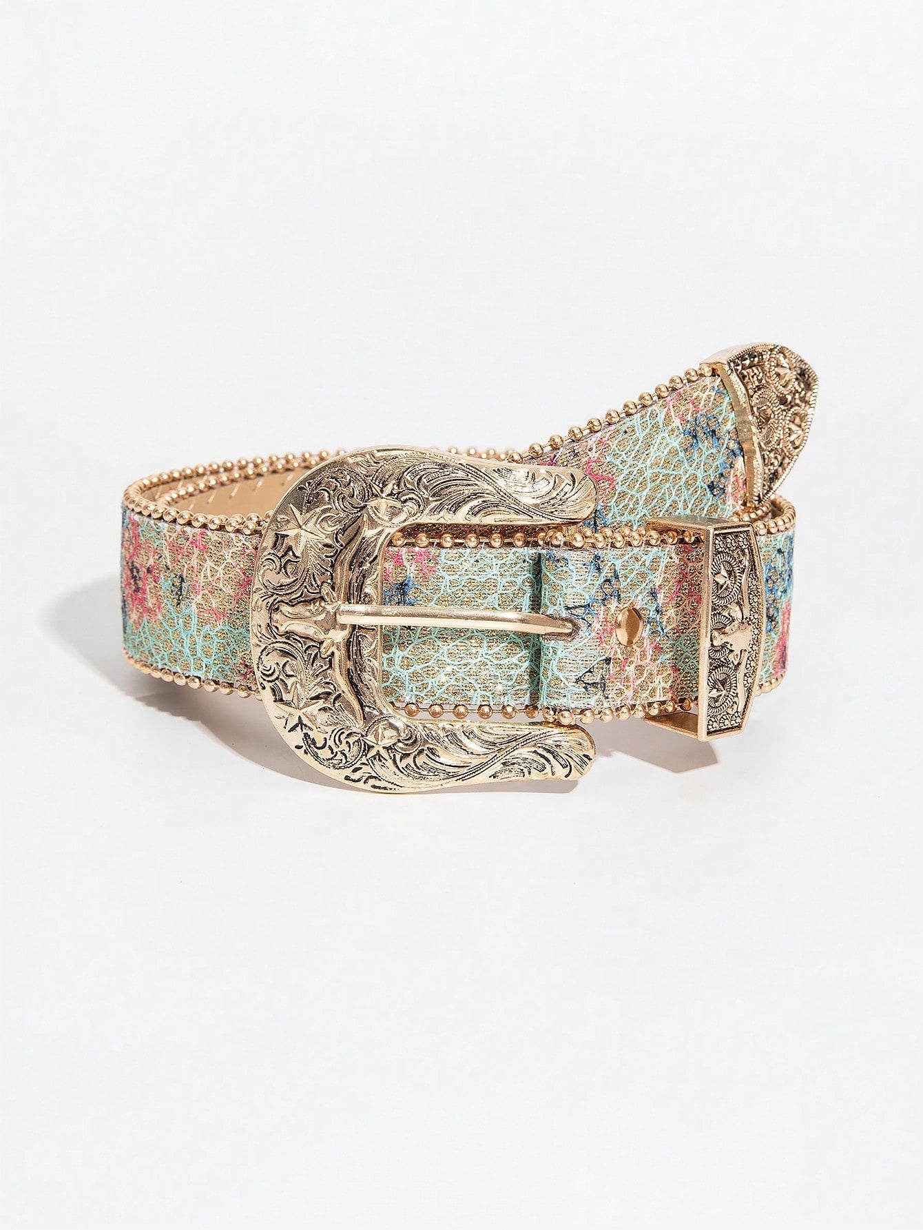 Multicolor Flower Embossed Belt