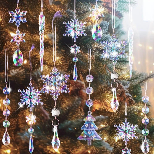 12pcs Iridescent Crystal Christmas Ornaments