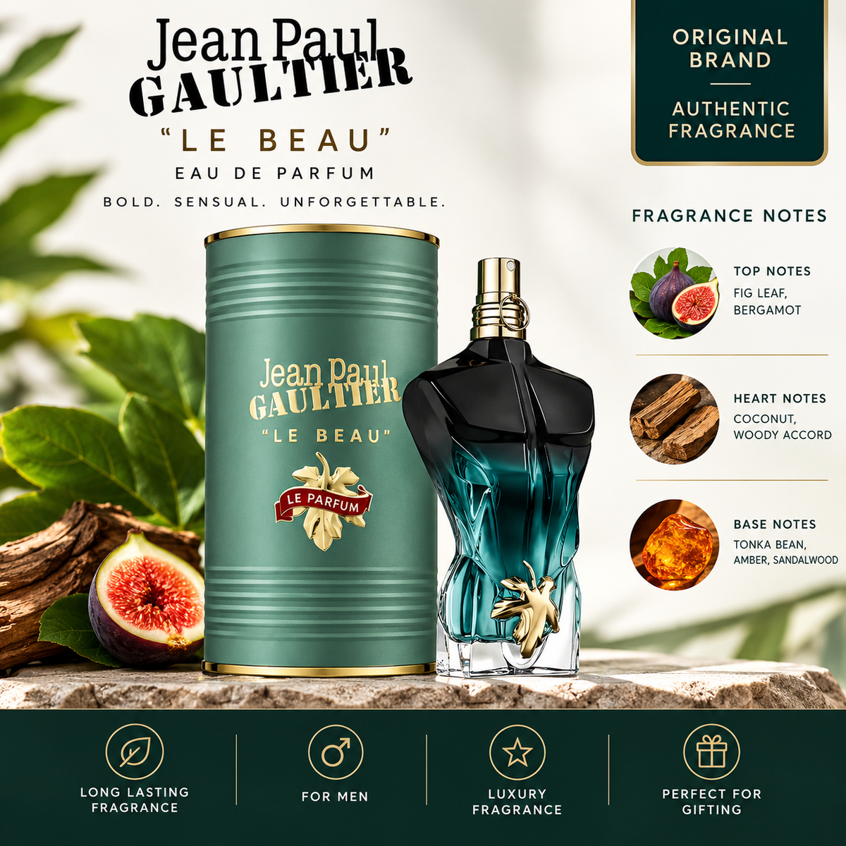 Jean Paul Gaultier Le Beau Le Parfum Eau de Parfum Intense for Men – Woody Amber Fragrance
