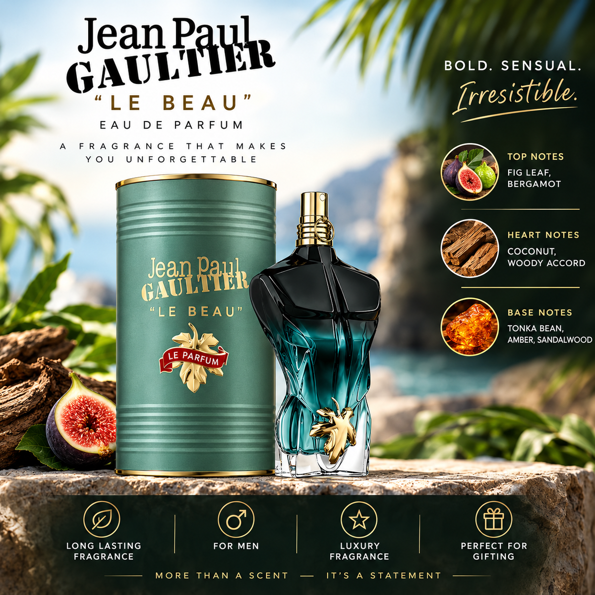 Jean Paul Gaultier Le Beau Le Parfum Eau de Parfum Intense for Men – Woody Amber Fragrance