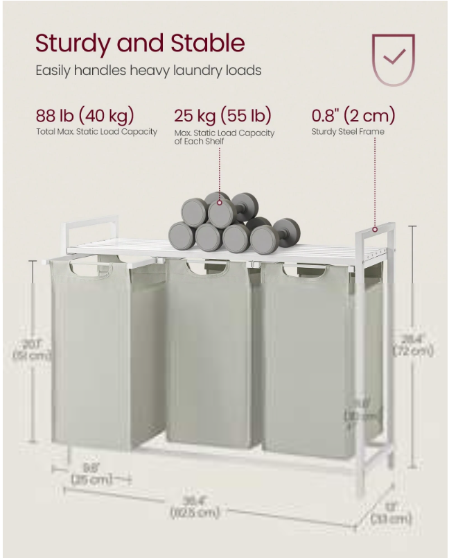 VASAGLE 3-Bag Laundry Sorter