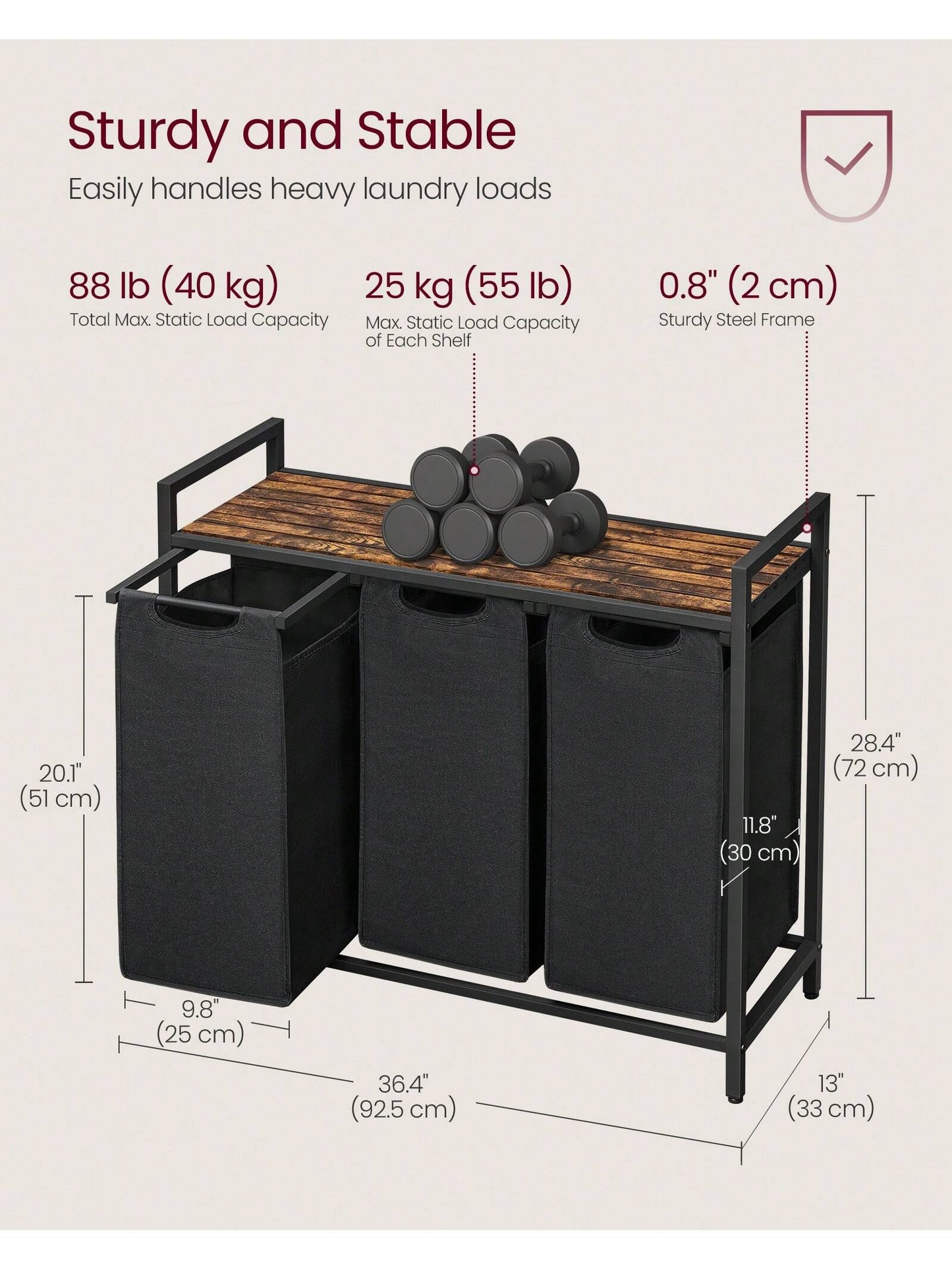 VASAGLE 3-Bag Laundry Hamper