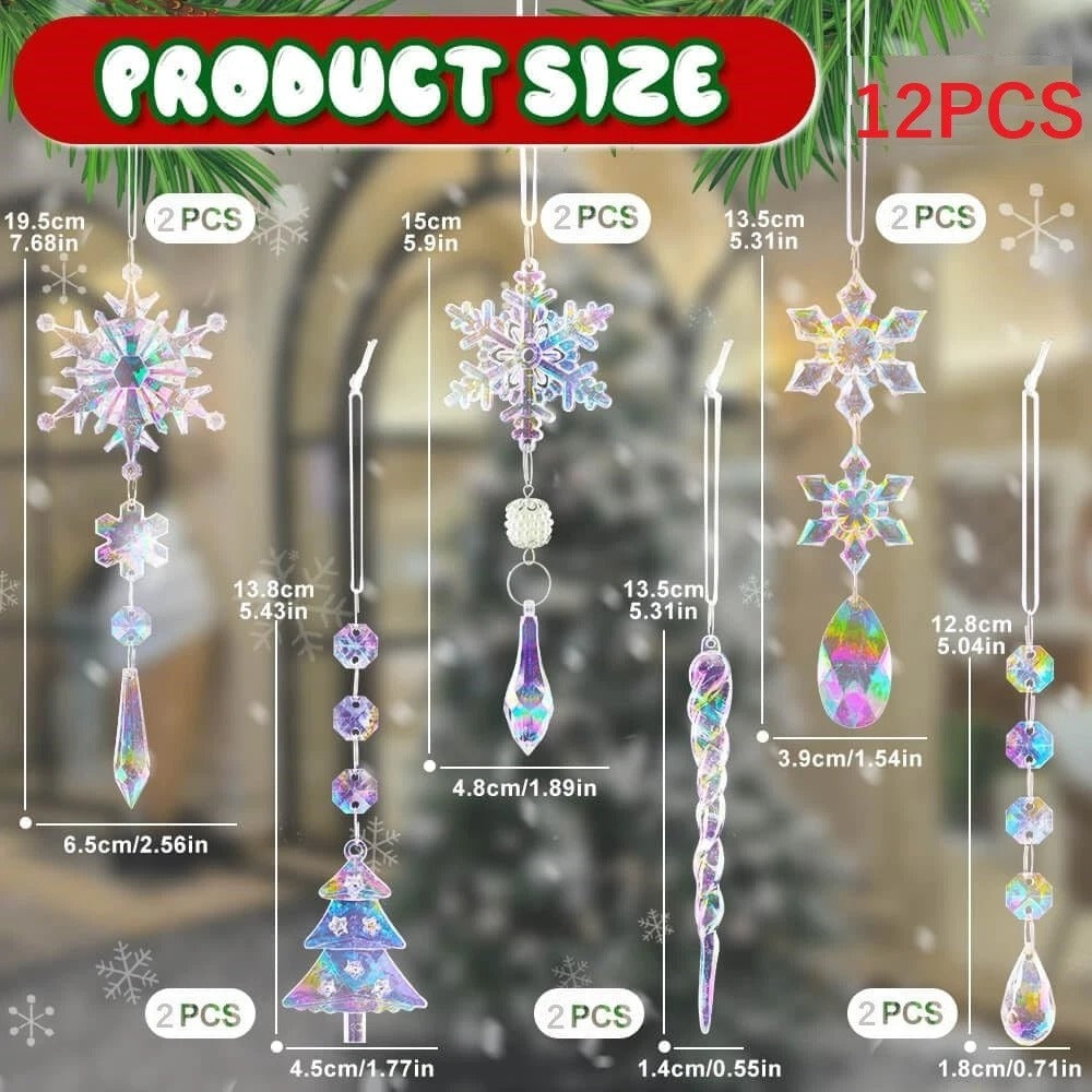 12pcs Iridescent Crystal Christmas Ornaments